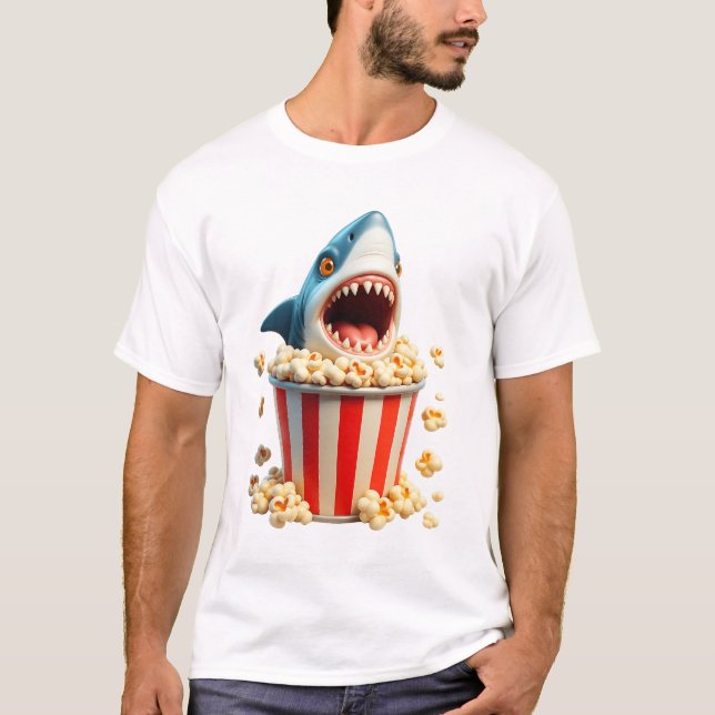 T-shirt Grand Requin Blanc Manger Popcorn Funny Requin Et  (Devant)