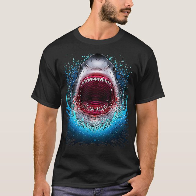 T-shirt Grand requin blanc Open Mouth Dents Plage Ocean An (Devant)