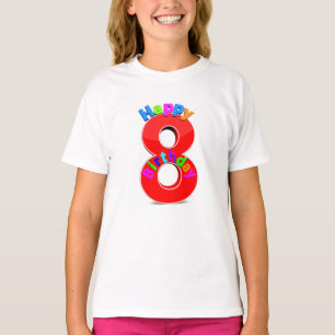 T-shirt Grand Rouge Numéro 8 avec Typographie Anniversaire