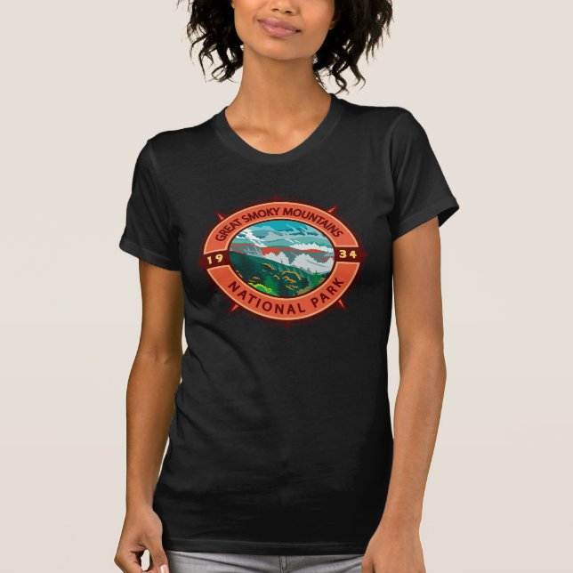 T-shirt Grand Smoky Mountains Parc national Retro Compass (Devant)