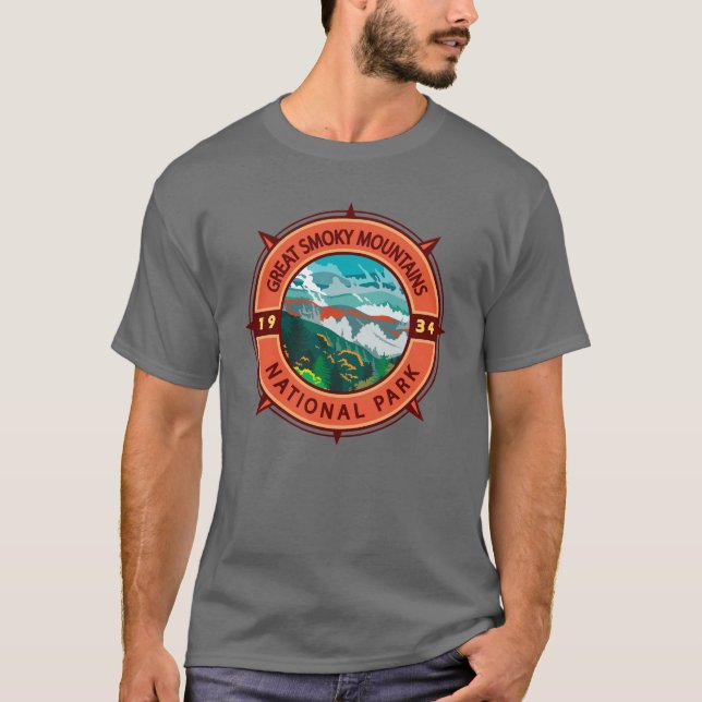 T-shirt Grand Smoky Mountains Parc national Retro Compass (Devant)