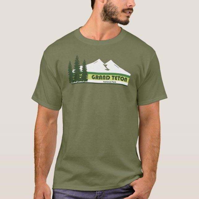 T-shirt Grand Teton National Park Green Stripes (Devant)