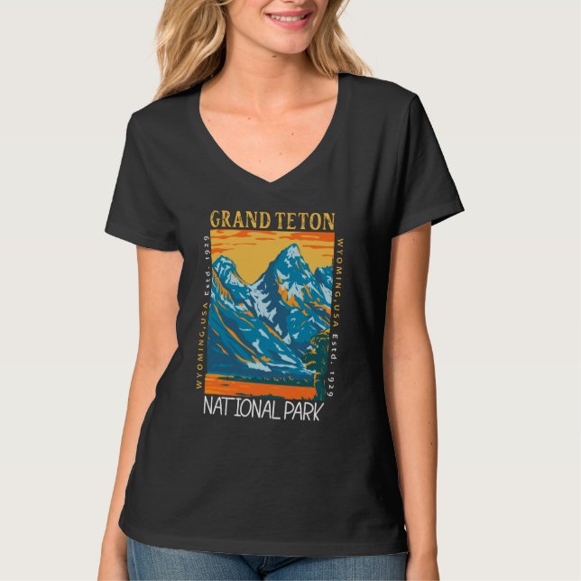 T-shirt Grand Teton National Park Wyoming Retro Trouvé (Devant)