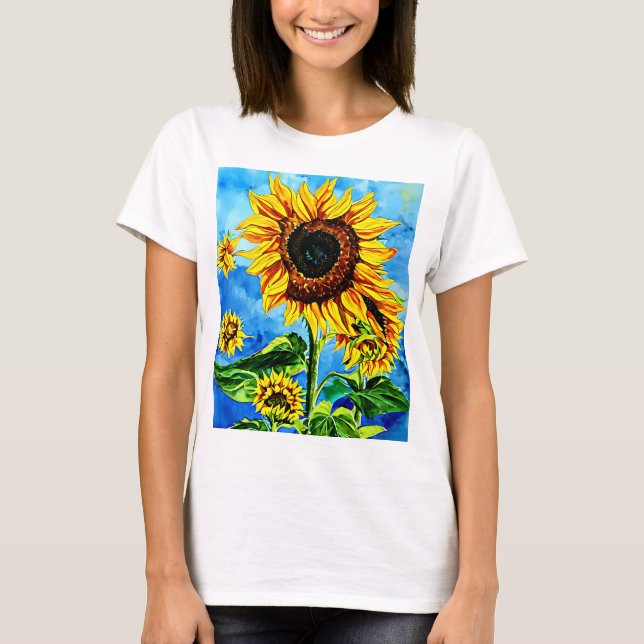 T-shirt Grand tournesol aquarelle peinture nature T-Sh (Devant)