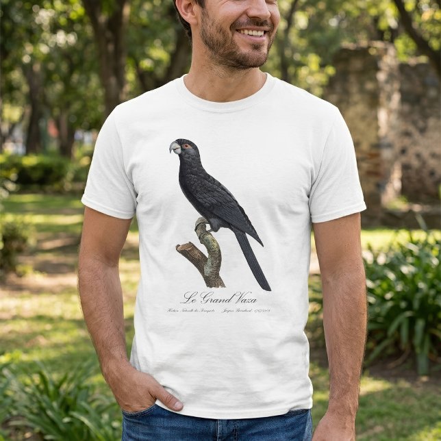 T-shirt Grand Vasa, Coracopsis Vasa Illustration (Greater Vasa Parrot, Coracopsis Vasa Illustration. Men Basic White T-Shirt)