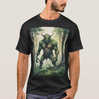 T-shirt grand vert ogre en forêt, caractère monstre
