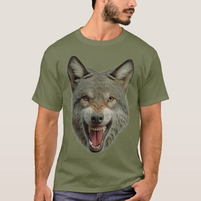 T-shirt Grand visage du loup de bois (Devant)