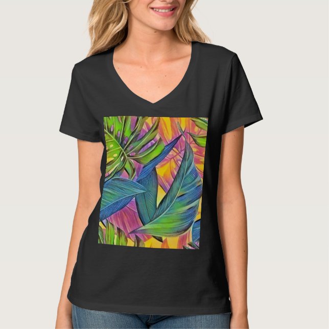T-shirt Grande aquarelle feuille tropicale colorée (Devant)