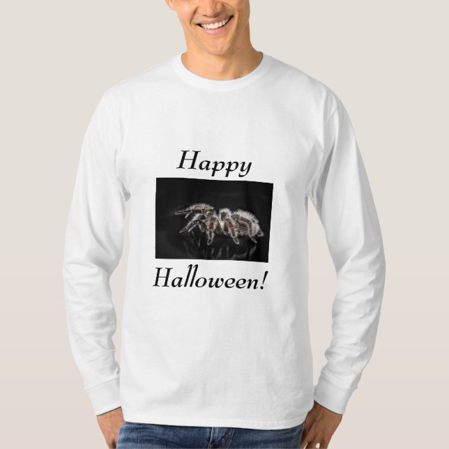 T-shirt Grande araignée, "Happy Halloween"t-shirt à manche (Devant)