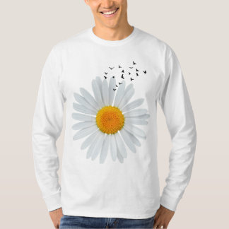 T-shirt Grande Fleur marguerrière avec des oiseaux volants