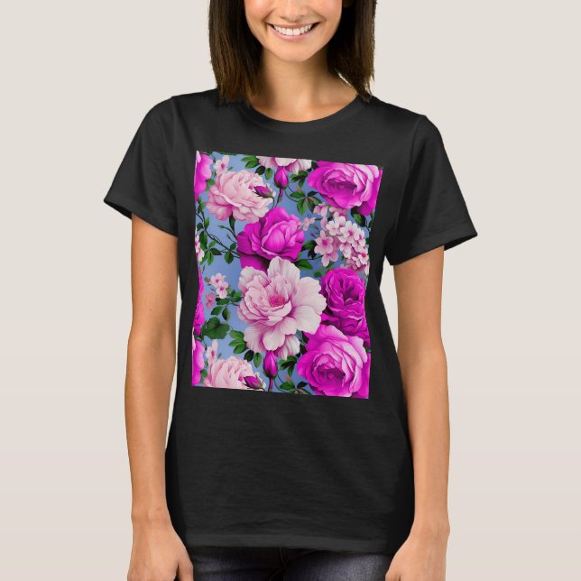 T-shirt Grande Fleur Rose rétro violet (Devant)