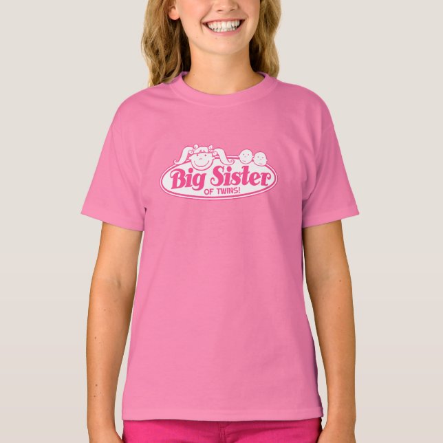 T-shirt Grande Soeur des jumeaux - Rose (Devant)