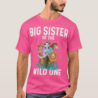 T-shirt grande sœur du thème de bateau d'animaux de zoo de