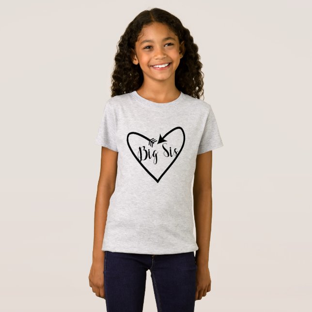 T-Shirt Grande Sœur Enfants Sœur Script Flèche Cœur Boho (Devant entier)
