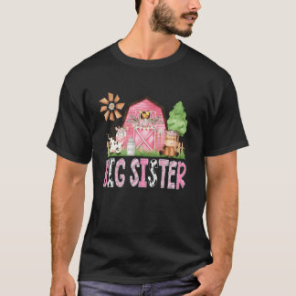 T-shirt Grande Sœur Ferme Rose Vache Enfants Anniversaire