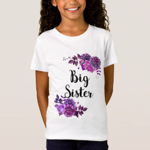 T-Shirt Grande soeur. Fleurs violettes. Violette fille à f