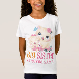 T-Shirt Grande Sœur Monogramme Coloré et Chats Mignons