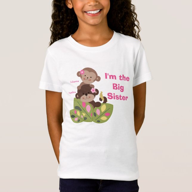 T-Shirt Grande Soeur Personnalisée Filles Singes Enfants C (Devant)