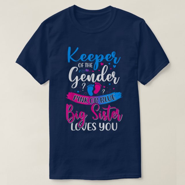 T-shirt Grande Soeur Rose Ou Bleu Vous Aime Gardien Genre  (Design devant)