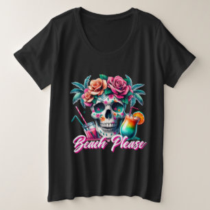 T-shirt grande taille Beach Please Tropical Skull