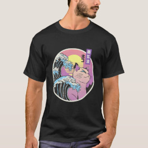T-shirt Grande Vague Chat Art Mashup Japonais Vaporwave Ré
