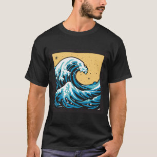 T-shirt Grande Vague sous un ciel jaune. Graphique vectori