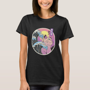 T-shirt Grande Wave Cat Art Mashup Japonais Vaporwave Retr
