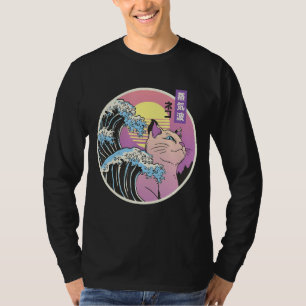 T-shirt Grande Wave Cat Art Mashup Japonais Vaporwave Retr