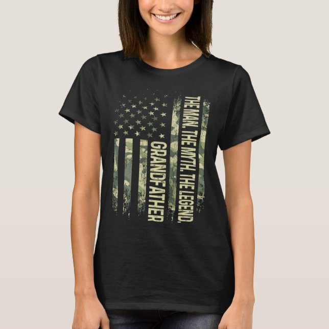 T-shirt Grandfather Man Myth Legend Camo American Flag Fat (Devant)