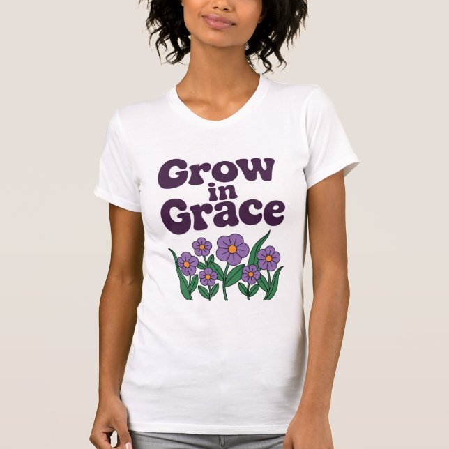 T-shirt Grandir en grâce - Art Floral violet paisible (Devant)