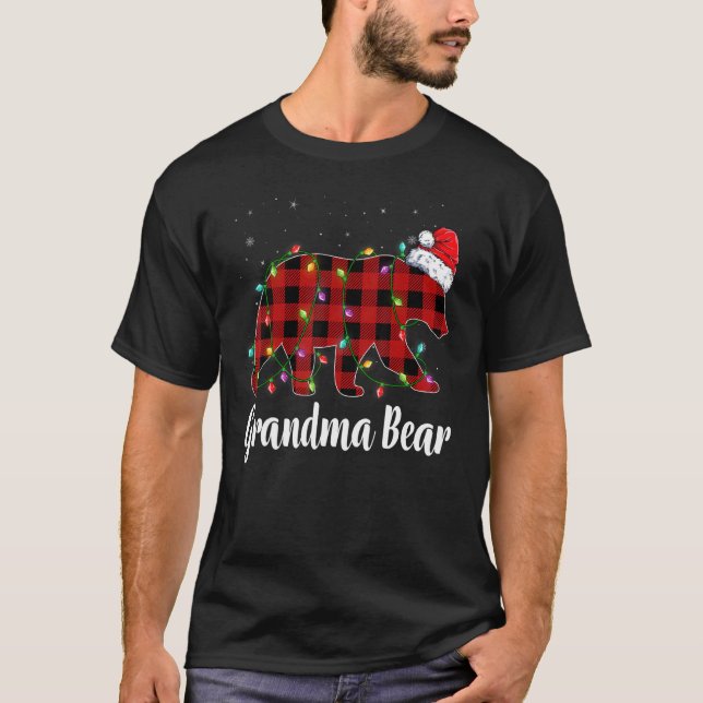 T-shirt Grandma Bear Buffalo Red Plaid Matching Family Chr (Devant)