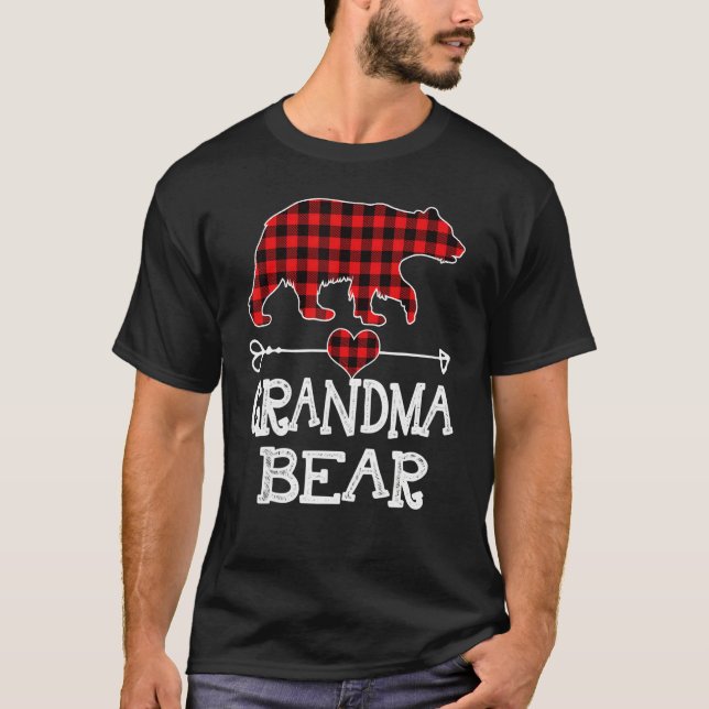 T-shirt Grandma Bear Christmas Pajama Red Plaid Buffalo Fa (Devant)