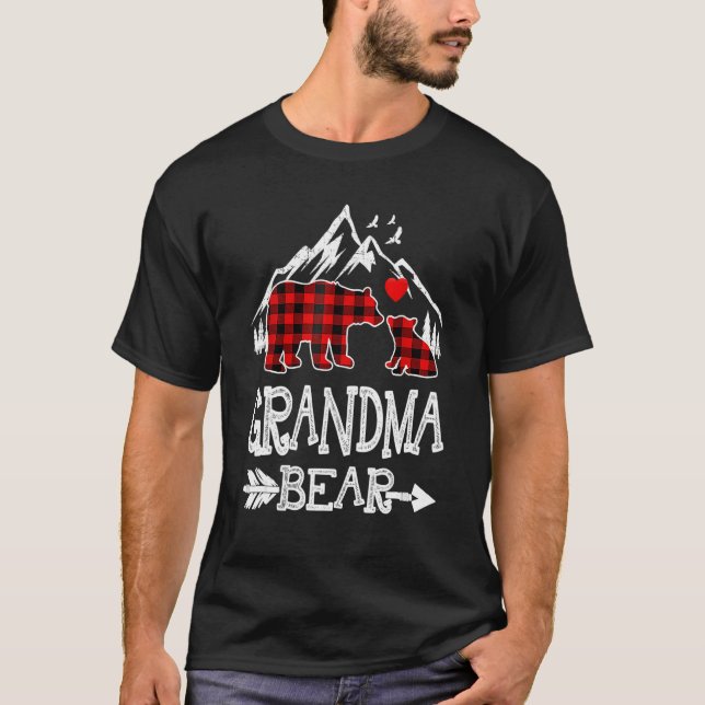 T-shirt Grandma Bear Christmas Pajama Red Plaid Buffalo Fa (Devant)