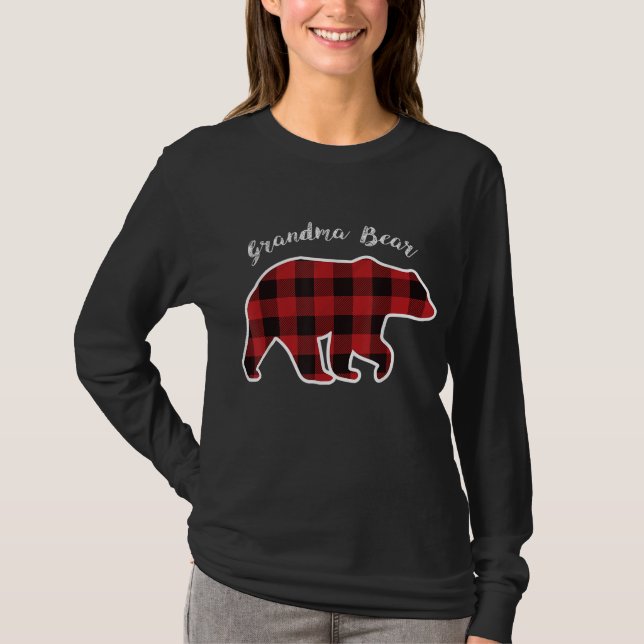 T-shirt GRANDMA BEAR Femmes Red Plaid Pajama de Noël Fami (Devant)