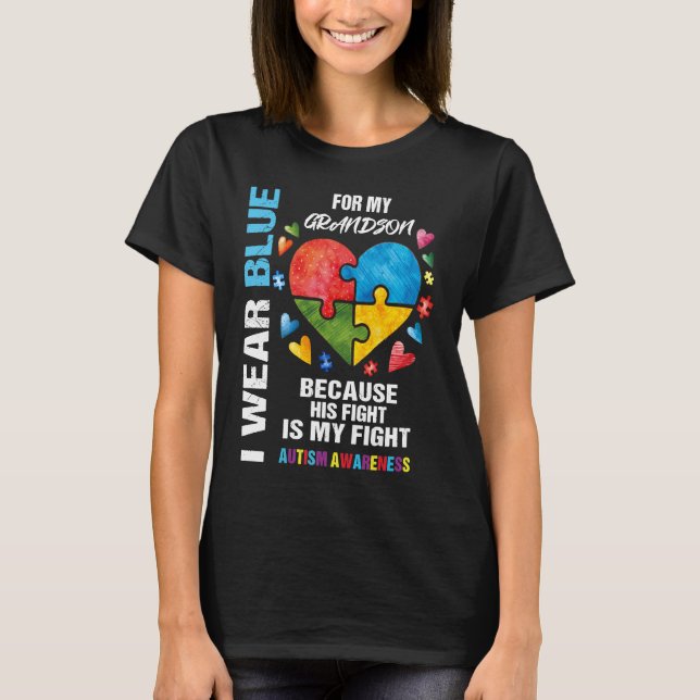 T-shirt Grandma Grandpa I Wear Blue For My Grandson Autism (Devant)