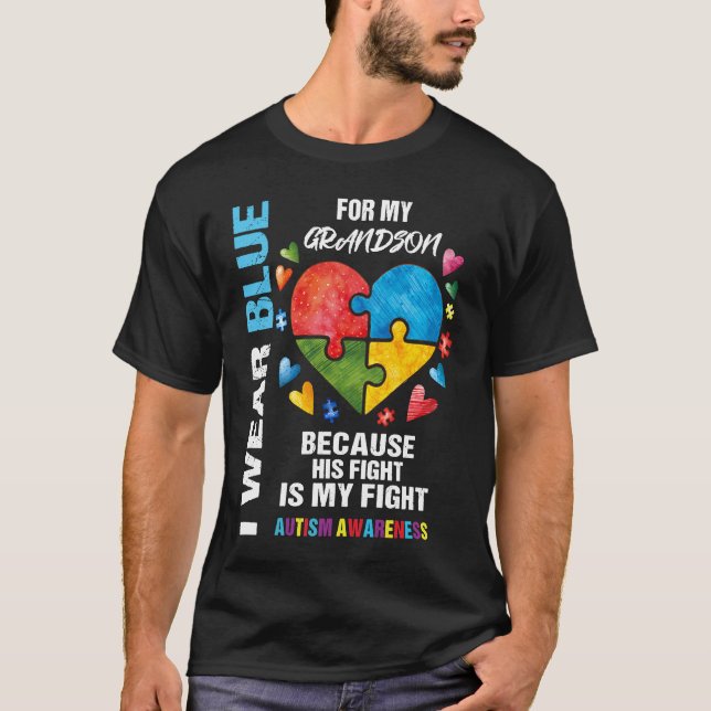 T-shirt Grandma Grandpa I Wear Blue For My Grandson Autism (Devant)