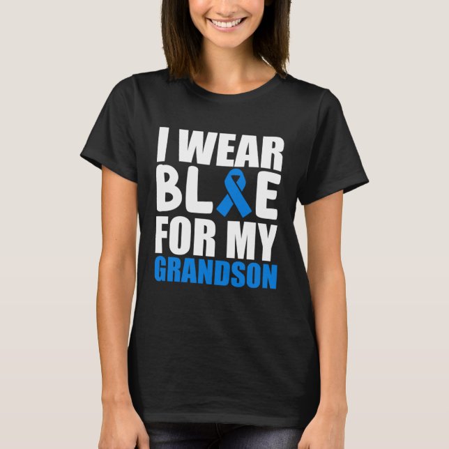 T-shirt Grandma Grandpa I Wear Blue For My Grandson Autism (Devant)