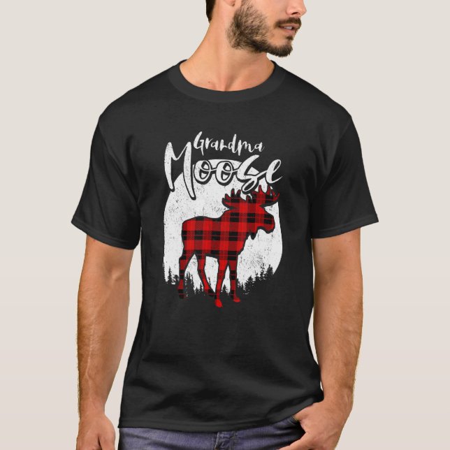 T-shirt Grandma Moose Red Plaid Buffalo Matching Family Pa (Devant)
