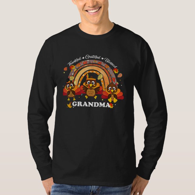 T-shirt Grandma Turkey Rainbow Sunflower Thankful Grateful (Devant)