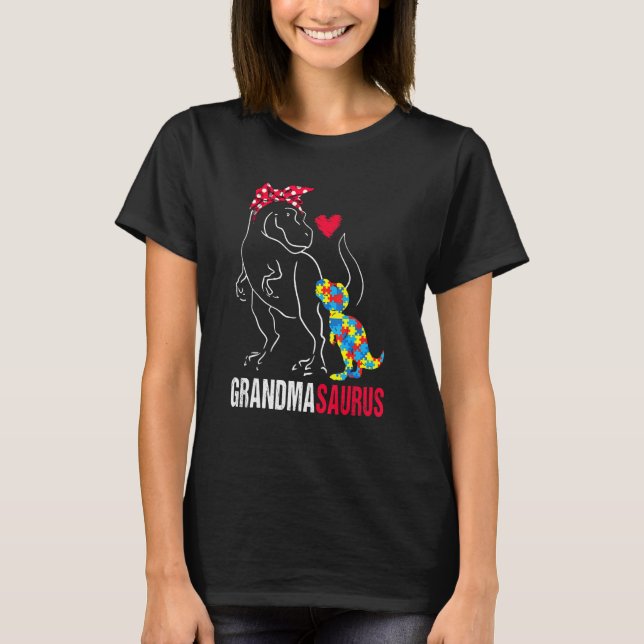 T-shirt Grandmasaurus Rex Dinosaur Grandma Saurus Autisme  (Devant)