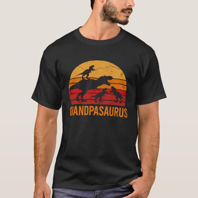 T-shirt Grandpa Dinosaur Daddy  3 Three Kids Grandpasaurus (Devant)