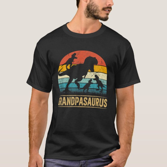 T-shirt Grandpa Dinosaur T Rex Grandpasaurus 3 Enfants Pèr (Devant)