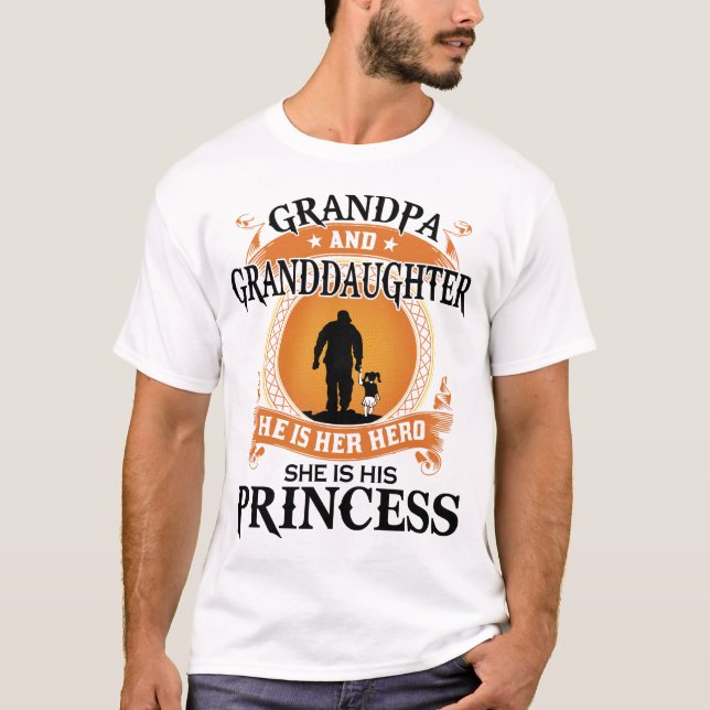 T-shirt Grandpa-Grandgirl C'est son héros c'est sa princes (Devant)