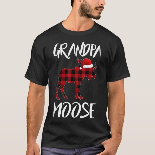 T-shirt Grandpa Moose Buffalo Red Plaid Père Noël Christma (Devant)