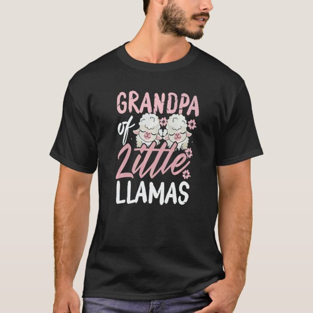 T-shirt Grandpa of Little Llamas New Born Twin Girls Grand (Devant)