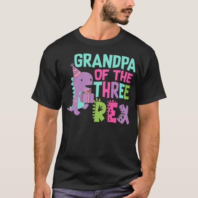 T-shirt Grandpa of the Three Rex Birthday Dinosaur Family  (Devant)