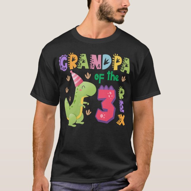 T-shirt Grandpa of the Three Rex Birthday Dinosaur Family  (Devant)