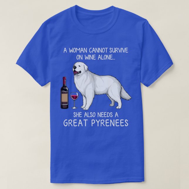 T-shirt Grands Pyrénées et vin Chien amusant (Design devant)