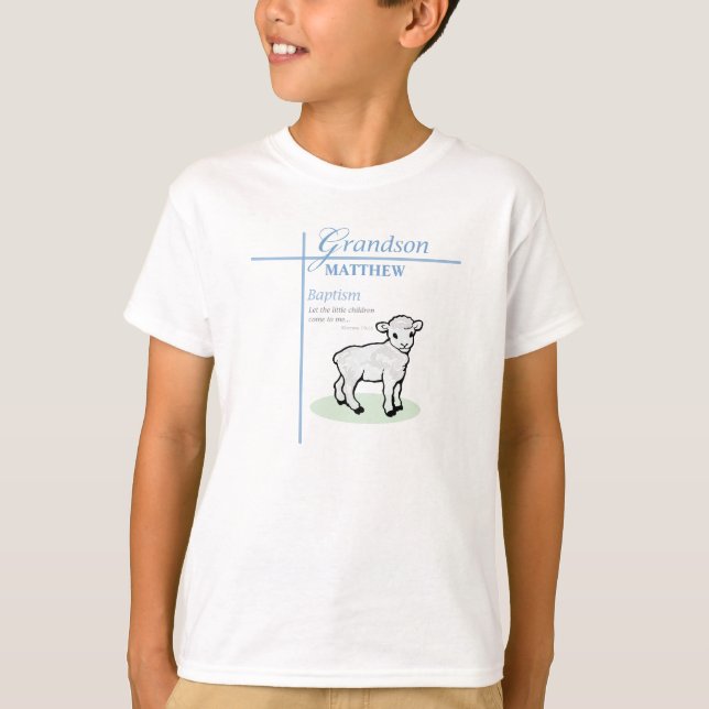 T-shirt Grandson Baptême Blue Boy Lamb Personnalisé (Devant)