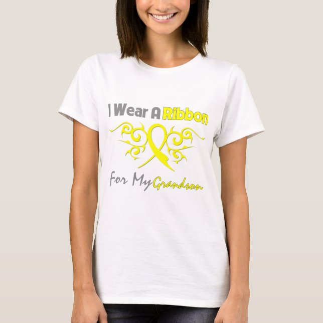T-shirt Grandson - Je Porte Un Ruban Jaune Soutien Militai (Devant)